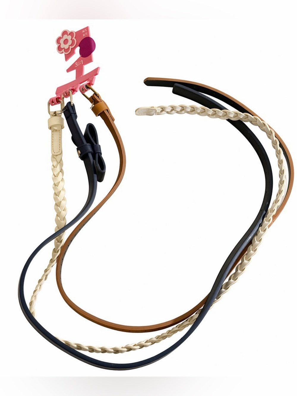 3 Skinny Belt Set M/L NWT Black Tan White Bow Braided Fashion Accessory Bundle
